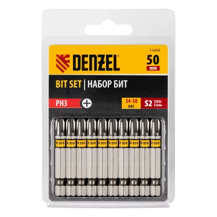 Бита PH3х50, сталь S2, шестигранный профиль, 10 шт. Е 6,3 Denzel 11650 купить в Урае