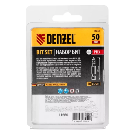 Бита PH3х50, сталь S2, шестигранный профиль, 10 шт. Е 6,3 Denzel 11650 купить в Урае