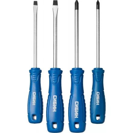 Набор: Отвертки СИБИН 25084 с закаленным стержнем, маслобензостойкая рукоятка, в блистере, 4 предмета 25084 купить в Урае