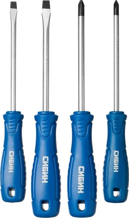 Набор: Отвертки СИБИН 25084 с закаленным стержнем, маслобензостойкая рукоятка, в блистере, 4 предмета 25084 купить в Урае