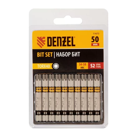 Бита TX 40х50, сталь S2, шестигранный профиль, 10 шт. Е 6,3 Denzel 11672 купить в Урае