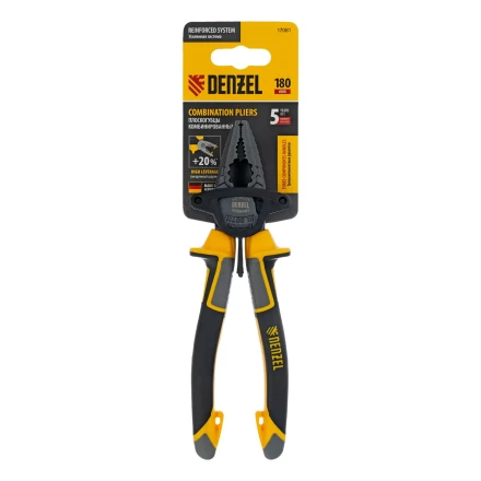Плоскогубцы комбинированные 180 мм Denzel 17081, трехкомпонентные рукоятки купить в Урае