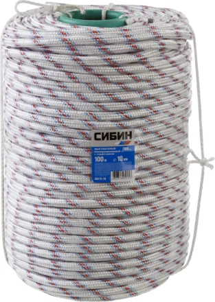 Фал плетёный полипропиленовый СИБИН 24-прядный с полипропиленовым сердечником, диаметр 10 мм, бухта 100 м, 700 кгс 50215-10 купить в Урае