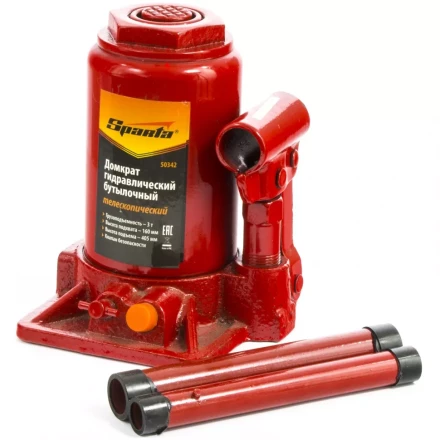 Домкрат гидравлический бутылочный телескопический 3 т h подъема 160–405мм SPARTA 50342 купить в Урае