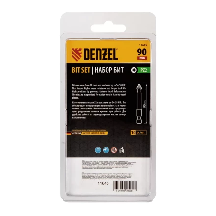 Бита PZ2х90, сталь S2, цилиндр., 10 шт. Е 6,3 Denzel 11645 купить в Урае
