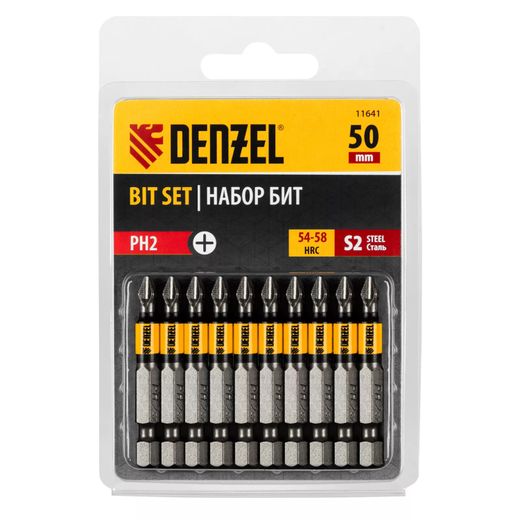 Бита PH2х50, сталь S2, цилиндр., 10 шт. Е 6,3 Denzel 11641 купить в Урае