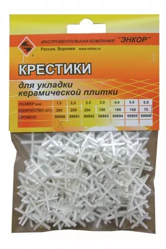 Крестики для кафеля 1,5 мм 200 штук блистер Энкор 69890 купить в Урае