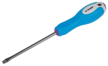 Отвертка ЗУБР, Cr-V сталь, трехкомпонентная рукоятка, цветовая индикация типа шлица, SL, 5,5x100мм 25251-5.5-100 купить в Урае