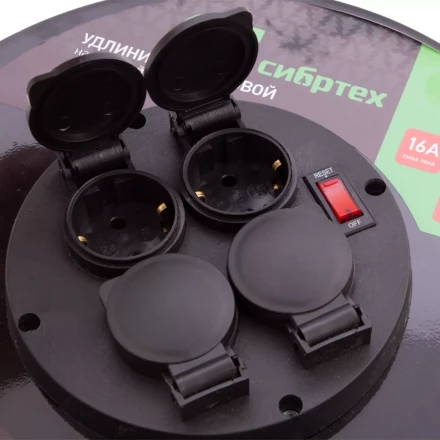 Удлинитель силовой 50 м, 16А, тип УХз16, КГ 3 x 1.5 мм, на стальной катушке, 4 розетки Сибртех 95877 купить в Урае