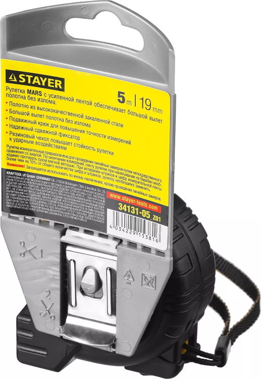 Рулетка STAYER "PROFI" "MARS", обрезиненный корпус, 5мх19мм 34131-05 купить в Урае