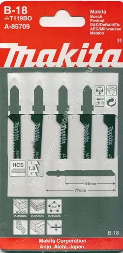 Пилка для лобзика Makita A-85709 ( 5 шт.) HCS 77х1,8 мм рез-35 мм  крив.пропил