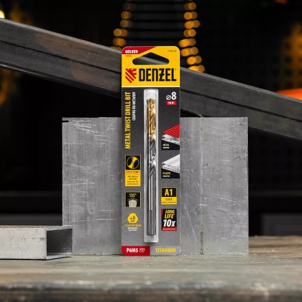 Сверло спиральное по металлу Denzel 8 x 117 мм, Р6М5, Golden Tip, 718239 купить в Урае