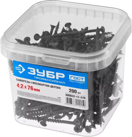 Саморезы фосфатированные с крупной резьбой, гипсокартон-дерево, ЗУБР 300032-42-076, PH2, 4,2 x 76 мм, 200 шт 300032-42-076 купить в Урае