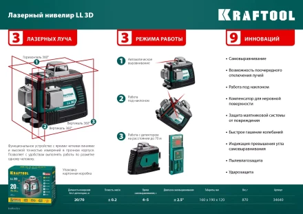 Нивелиры лазерные LL-3D, 360 град, 20/70м, IP54 34640 купить в Урае