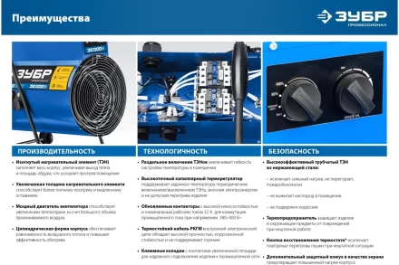 ЗУБР 9 кВт, электрическая тепловая пушка, Профессионал (ТП-П9) купить в Урае