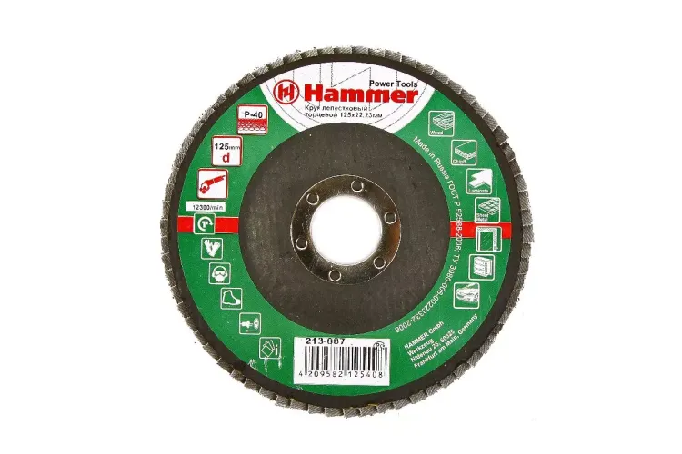 Круг Лепестковый Торцевой (КЛТ) HAMMER КЛТ 1 Ф125х22 Р40 213-007 купить в Урае