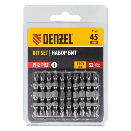 Бита двухсторонняя, PH2-PH2 х 45 мм, сталь S2, 10 шт. Denzel 11673 купить в Урае