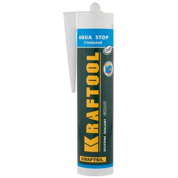 Герметик KRAFTOOL KRAFTSeal GX107 "AQUA STOP" силиконовый стекольный, прозрачный, 300мл 41256-2 купить в Урае