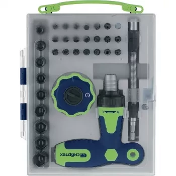 Отвертка Т-образная и трещотка реверсивные с набором бит торцевых головок 34  предмета  Сибртех 13383 купить в Урае