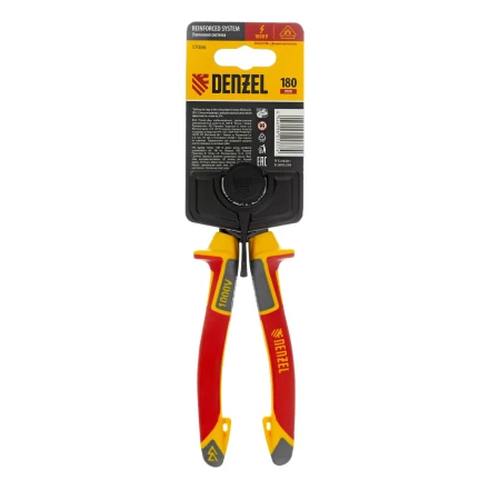Плоскогубцы комбинированные Denzel 17086, диэлектрические трехкомпонентные рукоятки до 1000 В, 180 мм купить в Урае
