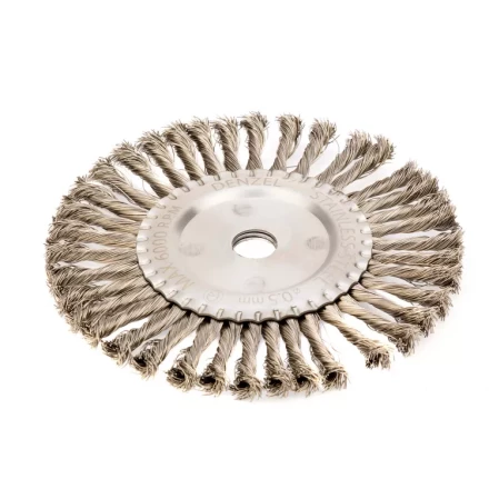 Щетка для УШМ 200 мм Плоская крученая нержавеющая проволока 0.5 мм посадка 22.2 мм Denzel 746383 купить в Урае
