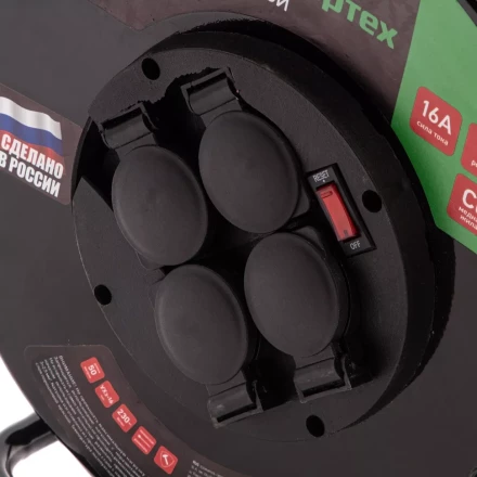 Удлинитель силовой 50 м, 16А, тип УХз16, КГ 3 x 2.5 мм, на стальной катушке, 4 розетки Сибртех 95880 купить в Урае