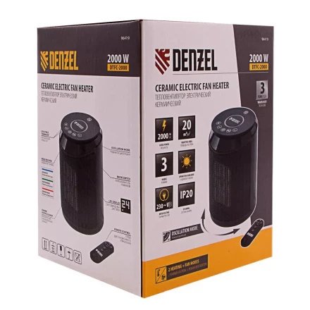 Тепловентилятор электрический керамический Denzel DTFC-2000, пульт, 3 режима, вентилятор, нагрев 1000/2000 Вт 96419 купить в Урае