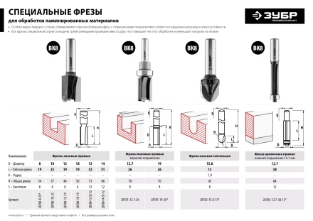 ЗУБР 18 x 19 мм, хвостовик 8 мм, фреза пазовая прямая, Профессионал (28780-18-19) купить в Урае