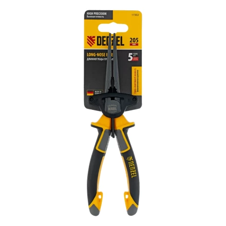 Длинногубцы прямые 205 мм Denzel 17302, трехкомпонентные рукоятки купить в Урае