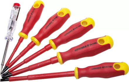 Набор STAYER &quot;PROFI&quot; &quot;ELECTRO&quot;: Отвертки диэлектрические, тестер, 100-250В, Cr-V, 6шт 25145-H6_z01 купить в Урае