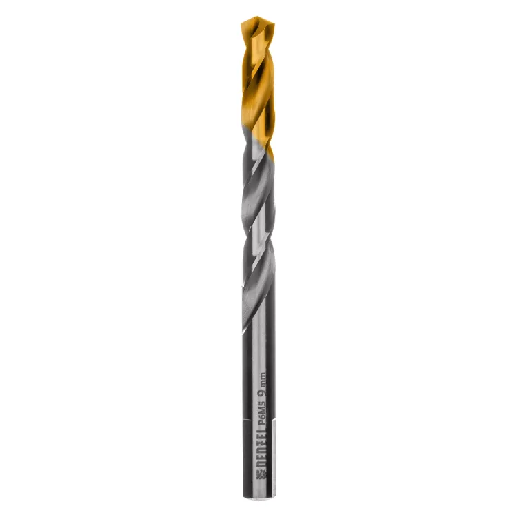 Сверло спиральное по металлу Denzel, 9 x 125 мм, Р6М5, Golden Tip, 718241 купить в Урае