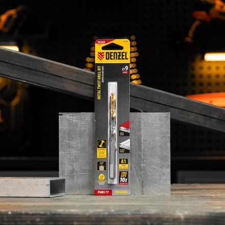 Сверло спиральное по металлу Denzel, 9 x 125 мм, Р6М5, Golden Tip, 718241 купить в Урае