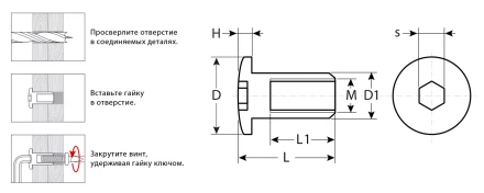 ЗУБР M6 x 12 мм, шест. 4 мм, цинк, 5 кг, гайка Эриксона с полукруглой головкой, Профессионал (303760-4) купить в Урае