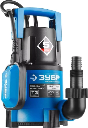 Насос ЗУБР &quot;ПРОФЕССИОНАЛ&quot; Т3 погружной дренажный для чистой воды (d пропускаемых частиц до 5мм), 400Вт, пропускная способность 140л/мин, напор 8,0м НПЧ-Т3-400 купить в Урае