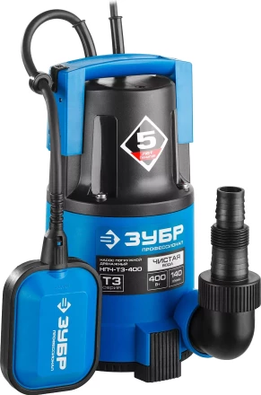 Насос ЗУБР &quot;ПРОФЕССИОНАЛ&quot; Т3 погружной дренажный для чистой воды (d пропускаемых частиц до 5мм), 400Вт, пропускная способность 140л/мин, напор 8,0м НПЧ-Т3-400 купить в Урае
