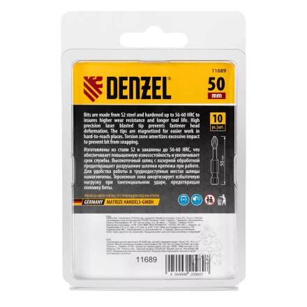 Бита IMPACT, PH2x50 мм, лазерная обработка шлица, сталь S2, 10 шт., Е 6,3 Denzel 11689 купить в Урае
