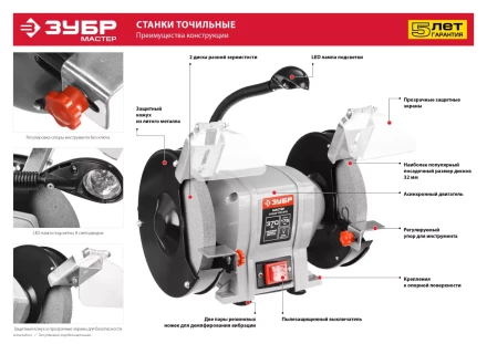 Станок точильный увеличенная мощность + лампа подсветки ЗТШМ-150-250 серия МАСТЕР купить в Урае