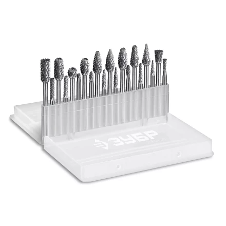 Зубр Набор твердосплавных борфрез для гравера, 20 шт.: 6 мм: B0616, C0616, D0605, E0610, F0618, G0618, H0618, L0616, M0618, N0608; 3 мм: B0314, C0314, D0303, E0306, F0313, G0314, H0313, L0313, M0311, N004 (28816-H20) купить в Урае