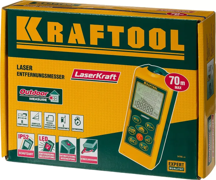 Дальномер лазерный LASER-KRAFT, дальность 5см - 70м, точность 1,5мм, KRAFTOOL 34760 34760_z01 купить в Урае