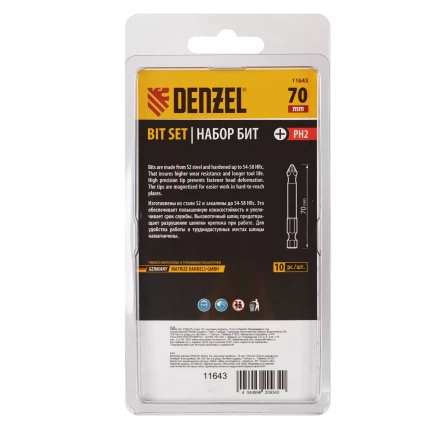 Бита PH2х70, сталь S2, цилиндр., 10 шт. Е 6,3 Denzel 11643 купить в Урае