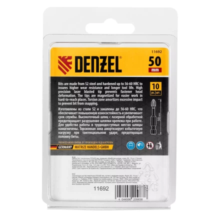Бита IMPACT, PZ2x50 мм, лазерная обработка шлица, сталь S2, 10 шт., Е 6,3 Denzel 11692 купить в Урае