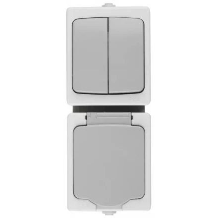 Комплект СВЕТОЗАР &quot;АВРОРА&quot; розетка с зазем. и защ. крышкой, 16А/~250В, выкл. двухклав. IP44, цвет серо-белый, 10А/~250В SV-54325-W купить в Урае