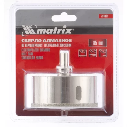 Сверло алмазное по керамограниту 85 х 67 мм 3-гранный хвостовик MATRIX артикул 726823 купить в Урае