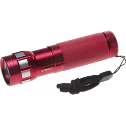 Фонарь ЗУБР "МАСТЕР" ручной, алюминиевый двукомпонентный корпус, 9 светодиодов, 3ААА, красный 56211-R