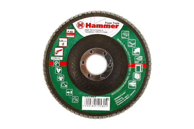 Круг Лепестковый Торцевой (КЛТ) HAMMER КЛТ 1 Ф125х22 Р80 213-009 купить в Урае