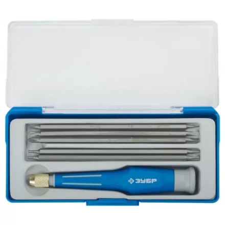 Набор ЗУБР Отвертка &quot;ЭКСПЕРТ&quot; для точных работ, двухкомп рукоятка, CR-V, сменные двустор стержни 120мм, 5шт, 6предм 25627-H6 купить в Урае