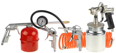 Набор пневматический STAYER &quot;MASTER&quot; универсальный: краскораспылитель с нижним бачком, пистолеты, пневмошланг, 5 предм 06487-H5 купить в Урае