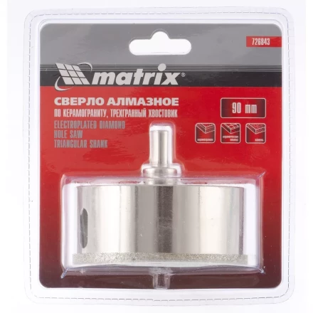 Сверло алмазное по керамограниту 90 х 67 мм 3-гранный хвостовик MATRIX артикул 726843 купить в Урае