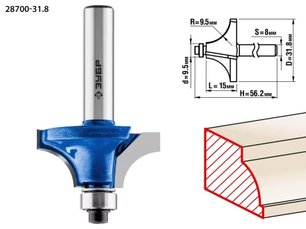 ЗУБР 31.8 x 15 мм, радиус 9.5 мм, фреза кромочная калевочная №1, Профессионал (28700-31.8) купить в Урае
