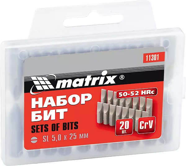 Набор бит Ph1 x 25 мм, сталь 45Х, 20 шт., в пласт. боксе  MATRIX 11350 купить в Урае